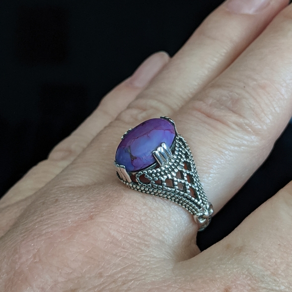 Purple Copper Turquoise, 925 Silver Ring, Size 9 - Picture 12 of 12